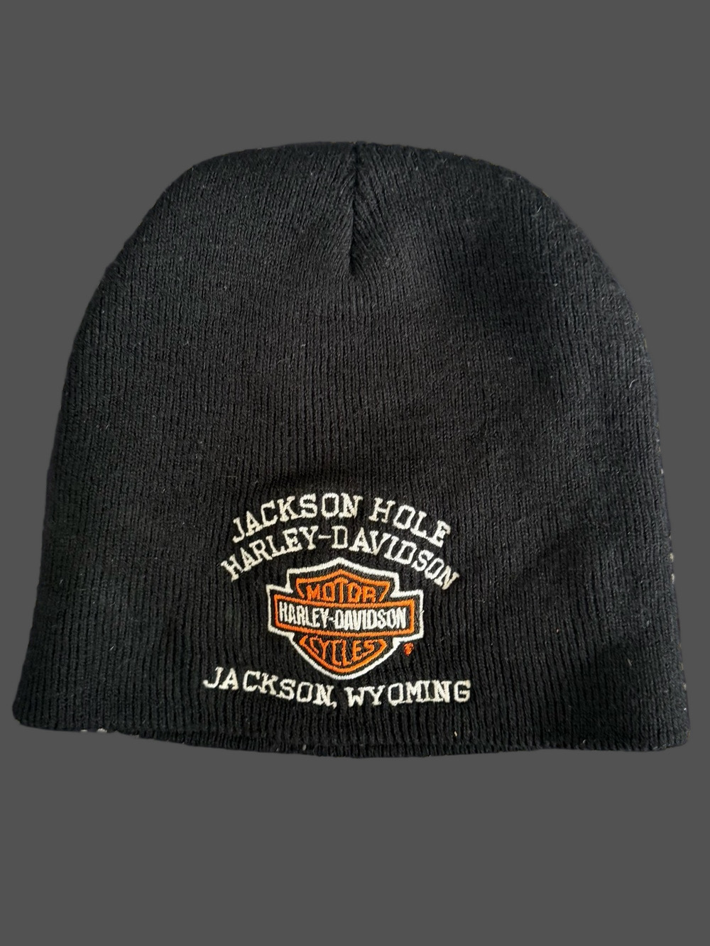 Harley-Davidson Embroidered Black Knit Beanie, Jackson Hole, Wyoming.